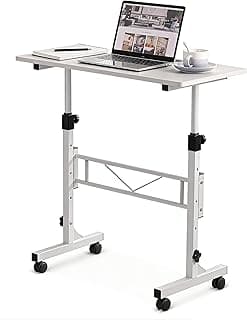 Small Standing Desk Adjustable Height, Mobile Stand Up Desk with Wheels, 32 Inch Portable Rolling Desks Conference Room Tables for Walking Pad Treadmill Pure White