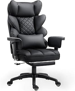 Dowinx Big and Tall Office Chair with Pocket Spring Cushion,High Back Computer Gaming Chairs with Adjustable Armrests,Executive Desk Chairs with Lumbar Support and Footrest,PU Leather-Black