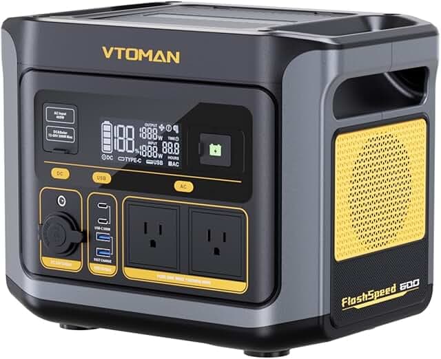 VTOMAN FlashSpeed 600 Portable Power Station, 499Wh LiFePO4 Battery, 600W AC (1200W Peak)/100W USB-C Output, Solar Generator (Solar Panel Optional) for Home Backup, Camping, Fishing, RVs