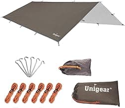 Unigear Hammock Rain Fly, 16.5/14.4/13.1/9.8ft Camping Tarp, UV Protection & Waterproof & Lightweight for Camping, Backpacking and Outdoor Adventure (Brown, 9.8 * 9.8ft)