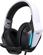 AOC Wired Gaming Headset, Surround Sound Headphones for Xbox Series X|S, PS5, PC, Switch, Noise Canceling Over-Ear Gaming Mic, 50mm Drivers, 3.5mm Jack, White