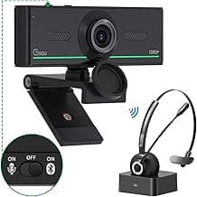 Gsou Webcam with Headset and Microphone, 1080P Webcam with Privacy Cover, Plug and Play Web Camera for Desktop Computer Zoom Meetings, Audio Bluetooth only for Headset