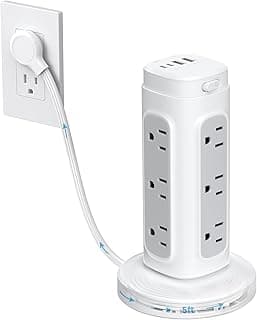 TROND Retractable Power Strip Tower, Space-Saving Surge Protector with USB C PD 20W, 5ft Flat Plug Extension Cord with Multiple Outlets, 4 USB, 1700J, Home Office Desk Supplies, Dorm Room Essentials
