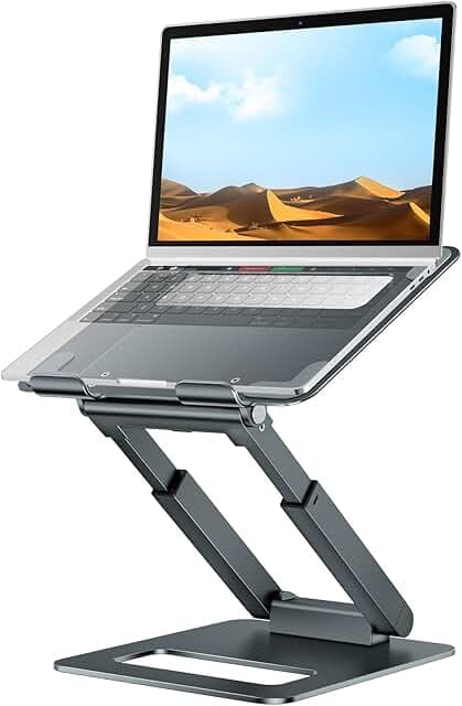 tounee Laptop Stand for Desk Adjustable Height, Telescopic Computer Stand with Pull Out Design Ergonomic Laptop Riser Fits All Laptops 10-17"-Gray