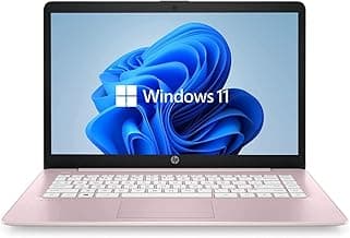 HP 14" HD Laptop, Windows 11, Intel Celeron Dual-Core Processor Up to 2.60GHz, 4GB RAM, 64GB SSD, Webcam, Dale Pink (Renewed)