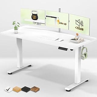 Veken 55 Inch Large Electric Standing Desk,Sit to Stand Up, Heights Adjustable, Work Home Office Computer Table for Study, Walking Pad, Writing, and Games, Wooden Desktop Desks, White