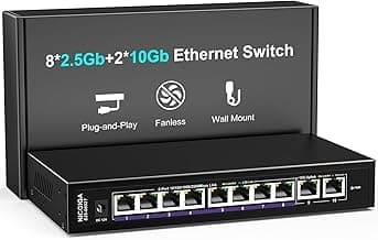 10Gbe Ethernet Switch Unmanaged with 2 x 10Gb RJ45 Ports ➕ 8 x 2.5Gb Base-T Ports, Desktop/Wall Mount NICGIGA 10 Port 10Gbps Network Switch for Wireless AP, NAS, PC