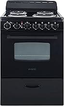 Avanti Electric Range Oven Compact Design, 2.6-Cu.Ft. Capacity with 4 Coil Burners, Framed Glass Oven Door, Storage Drawer and Broiler with Pan Perfect for Apartment RV Tiny Home, 24-Inch, Black