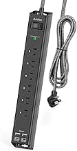 Surge Protector Power Strip - Extension Cord with Addtam 6 AC Outlets 4 USB (2 USB-C Ports), 1875W/15A, Flat Plug with Overload Surge Protection, Outlet Extender for Home Office Dorm Room Essentials