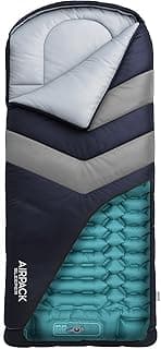 Kids Sleeping Bag with Built-in Pad (Fits Up to 4'6") All-in-One Inflatable Mattress Pad with Built-in Foot Pump - for Sleepovers, Camping and Travel (Blue/Gray)