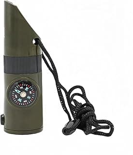 Emergency 7-in-1 Survival Whistle Kit:120dB Loud Safety Whistle with Compass,Thermometer, LED Light,Signal Mirror & Waterproof Case for Outdoor Adventures Fire Starter for Hiking/Camping/Water Safety