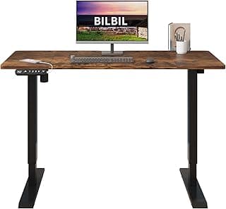bilbil Height Adjustable Electric Standing Desk, 48 x 24 Inches Sit Stand up for Work Office Home, Ergonomic Rising Computer Table with Memory Preset with Splice Desktop (Rustic Brown)