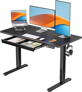 ErGear 48" x 24" Electric Standing Desk with Drawers, Height Adjustable Desk with 4 Preset Heights, Ergonomic Rising Home Office Computer Table with Splice Board, Black
