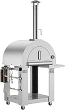 Empava Pizza Oven with Wheels And Side Panel for Outdoor Kitchen, Wood Fired for Grill & Outside Camping Backyard Party in Stainless Steel, Freestanding, 46 Inch, Silver