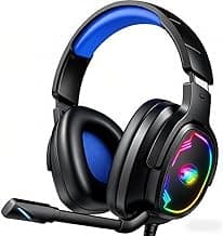 Jimonyer Gaming Headset with Microphone, 7.1 Surround Sound & Noise Canceling Over Ear Headphones for PC/PS5/PS4/Xbox Series/Switch, RGB Light and Soft Memory Earmuffs (Blue)