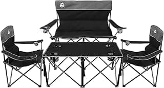 Northroad Folding Camping Chair Set of 4, Portable Collapsible Conversation Set w/1 Sofa, 2 Single Chairs, 1 Table for Family Patio, Outdoor Travel,Beach(Black)