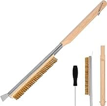 Pizza Oven Brush, 21" Brush and Stainless Steel Scraper for Pizza Stone, BBQ Grill Cleaning Brush Non Scratch Heat Proof Brass Bristles with Screwdriver, Outdoor Pizza Oven Accessories