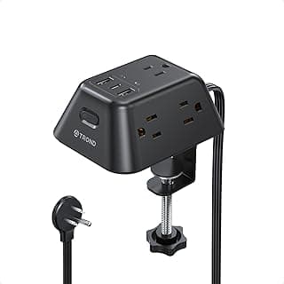 Desk Clamp Power Strip, Surge Protector with 5 AC Outlets and 3 USB Ports, Desk Mount Charging Station, Fit 1.97in Tabletop Edge Thick, 6FT Extension Cord, for Home Office Gaming Accessories, Black