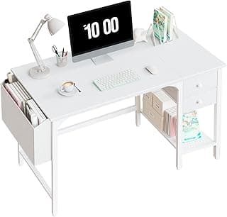 Lufeiya White Small Desk with Drawers - 40 Inch Computer Desk for Small Space Home Office, Modern Simple Study Writing Table PC Desks