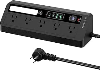 Desk Extension Lead with USB Slots, BOCHLION 2 USB C and 2 USB A Ports Power Socket with Night Light, 5 Way Plug Extension Socket Surge Protector, Desktop Power Strip 1.8M for Home Office (Black)