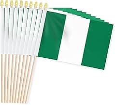Pack of 20, Handheld Nigeria Flags 5x8 Inch – Small Nigerian Flags on Wooden Sticks with Gold Spear Top, Mini Nigeria Country Flag for Independence Day, Parades, Patriotic Decorations