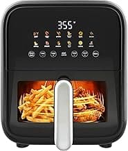 Simple Deluxe 12-in-1 Air Fryer 7.5 Qt, Digital Preset & DIY Function Airfryer with Visible Window, Nonstick and Dishwasher-Safe Basket, Chicken, Fries, Fish, Tart, Cake, DIY, Black