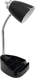 Simple Designs LD1057-BLK Gooseneck Organizer Desk Lamp with iPad/Tablet Stand or Book Holder and Charging Outlet, Black