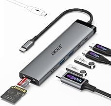 Acer 8 in 1 USB C Hub 10Gbps, USBC to HDMI Adapter 4K@60Hz, 2×USB-C 3.2, 2×USB A 3.0 Data Transfer, 100W PD Port Type C Multiport Splitter with SD/TF Card Reader, for Laptop, PC, Desktop, iPad Pro