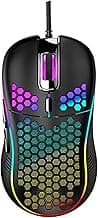 Techsea Honeycomb Wired Gaming Mouse with RGB On/Off Switch, 7200 Adjustable DPI, Ergonomic Lightweight Design & High Precision Sensor for PC/Mac Gamers (Black)