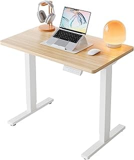 HUANUO 32" Small Electric Standing Desk Adjustable Height, 4 Memory Height Settings, Sit Stand Up Desk for Home Office & Computer Workstation, LightWalnut