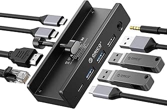 ORICO Clip Docking Station, 8-in-1 Clamp USB C Hub with 4K@60Hz HDMI, 100W PD, Gigabit Ethernet, 4xUSB Port, AUX, 10Gbps Clamp Docking Station for Laptop, MacBook, PC (Adapter Not Included)
