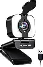 Atatat 2K Webcam for PC with Microphone & Light & Privacy Cover, Web Camera for Desktop/Laptop/Monitor/Mac, Autofocus USB Computer Camera for Zoom/Skype/Teams/Video Calling/Meeting/Streaming