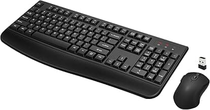 Wireless Keyboard and Mouse Combo, Full-Sized 2.4GHz Wireless Keyboard with Comfortable Palm Rest and Optical Wireless Mouse for Windows, Mac OS PC/Desktops/Computer/Laptops (Black)