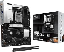 B650 Rock WiFi 7 ATX Motherboard, AMD AM5, Ryzen 9000/8000/7000, DDR5 8000+ (OC), PCIe 5.0, 2.5G LAN, Wi-Fi 7, 9+2+1 Phase Dr.MOS