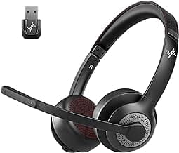 JIAMQISHI Wireless Headset with Mic for Work, Bluetooth V5.2 Headphones with AI Noise Cancelling Microphone, USB Dongle, Clear Calls & Mic Mute, for Laptop, PC, iPhone & Android Phones