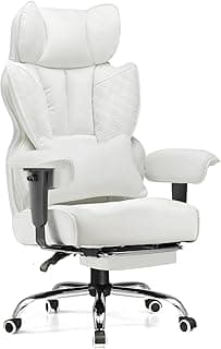 GTPLAYER Big and Tall Gaming Chair 400lbs Heavy Duty Office Chair with Foot Rest & Ergonomic Pocket Spring Lumbar Support, High Back Executive Computer Desk Chair for Lower Back Pain Relief, White