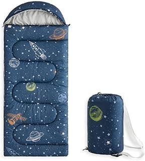 Wake In Cloud - Kids Sleeping Bag for Boys Toddlers, Camping in Warm Cold Weather, Backpacking Lightweight Compact Outdoor Liner for 3 Seasons, Space Stars Rockets Galaxy