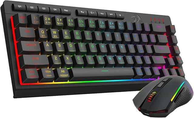 Redragon Wireless Gaming Keyboard and Mouse Combo, Bluetooth/2.4G/USB-C Wired, RGB Backlit, 60% Portable Quiet Rechargeable Macro Membrane Keyboard & 12800 DPI Mouse with Software for Win/MAC