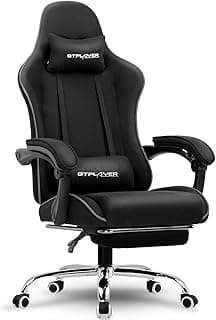 GTPLAYER Gaming Chair, Computer Chair with Footrest and Lumbar Support, Height Adjustable Game Chair with 360°-Swivel Seat and Headrest and for Office or Gaming (Faux Leather, Black)