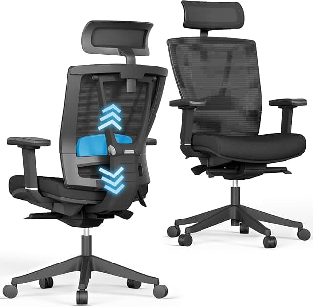 AUTONOMOUS ErgoChair Pro Black Foam Ergonomic Office Chair For Back Pain Relief Adjustable Lumbar Support, Headrest, Big And Tall Home Office Desk Chair Comfy 300 LBS with Swivel Wheels For Long Hours