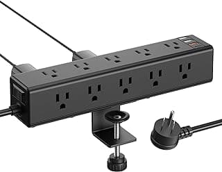 CCCEI Standing Desk Clamp Power Strip with 15 Outlets, Widely Spaced Desktop Edge Mount Surge Protector Outlet, Fast Charging USB-A and USB-C Ports, 6 FT Flat Plug, Black Fit 1.6 inch Table top.