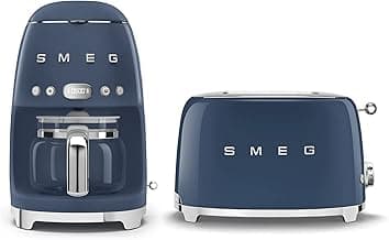 Smeg DCF02 10-Cup Drip Coffee Maker & TSF01 2-Slice Toaster Set, Programmable Coffee Machine with Auto Start, Retro Style Toaster with Browning Control, Breakfast Bundle (Navy Blue)