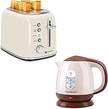 Aigostar Toaster 2 Slice, Retro Extra-Wide Slot Toasters and Small Electric Kettle, 1L Portable Electric Tea Kettle 1100W