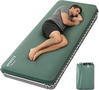 Elegear Air & Foam Camping Mattress, CumbreX™ 4" Ultra-Thick Memory Foam Self-Inflating Sleeping Pad with Air Pump, Compact R-Value 9.5 4-Season Camp Mat for Travel Outdoor - Single Army Green