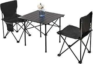 Camping Table Folding Portable Camp Table with 2 Chairs, Folding Picnic Table with Carry Bag Indoor Outdoor for Camping, Beach, Patio, RV, Backyard BBQ, Sturdy, Stable, Easy to Carry, Black