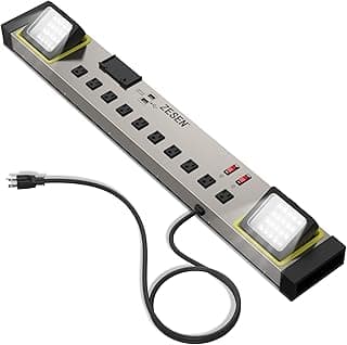 ZESEN 10-Outlet Power Strip with LED Worklight Surge Protector 4ft Cord with Dual Smart USB, Workshop/Garage/Office/Home, ETL Listed