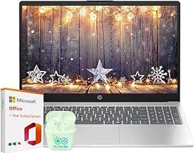 HP 15.6" Laptop with Microsoft Office 365 Included, Intel 4-Core Processor, 32GB RAM 128GB SSD, Windows 11, PLUSERA Earphones, Natural Silver