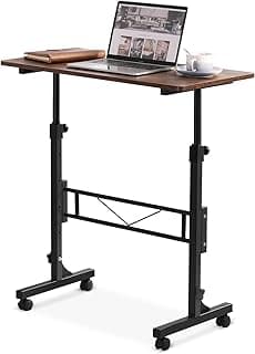 Amztabler Small Standing Desk Adjustable Height, Mobile Stand Up Desk with Wheels, 32 Inch Portable Rolling Desks Conference Room Tables for Walking Pad Treadmill Wood Rustic