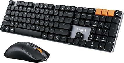 ProtoArc KM310 Mechanical Keyboard and Mouse, Wireless Rechargeable Aluminum Keyboard Mouse, 2.4G+Dual Bluetooth, Low Profile Keys, Linear Red Switches, Multi-Device, for Windows/Mac - Space Gray
