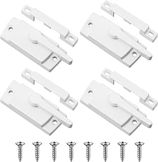 4 Pcs Window Locks, Replacement Window Locks, Sliding Window Sash Locks, Durable White Cam Locks for Single and Double-Hung Windows, Secure Vertical and Horizontal Sliding Window Installation